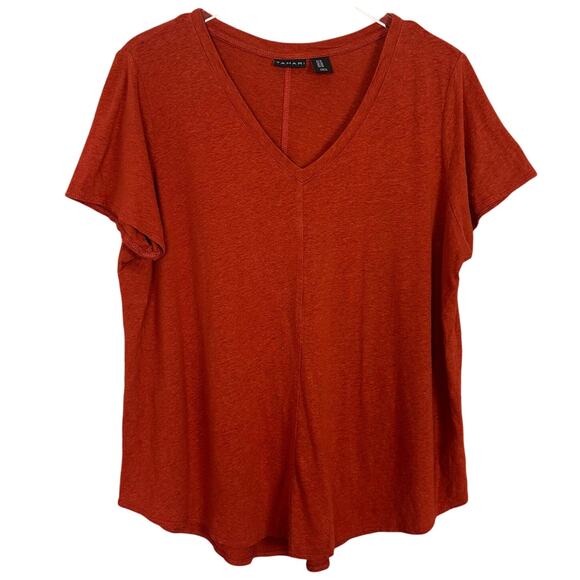 Tahari Dark Orange Short Sleeve V-Neck Tee Linen Lyocell Casual Plus Size 1X - Picture 1 of 5